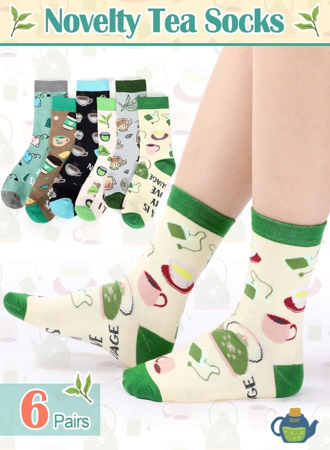 Halfchet 6 Pairs Tea Socks for Women Men Novelty Cotton Crew Socks for Chai Enthusiasts Christmas Tea Lover Gift Stocking Stuffers - Image 5